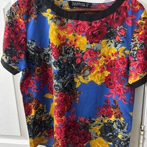 Women's Floral Top - Blue, Red, Yellow
